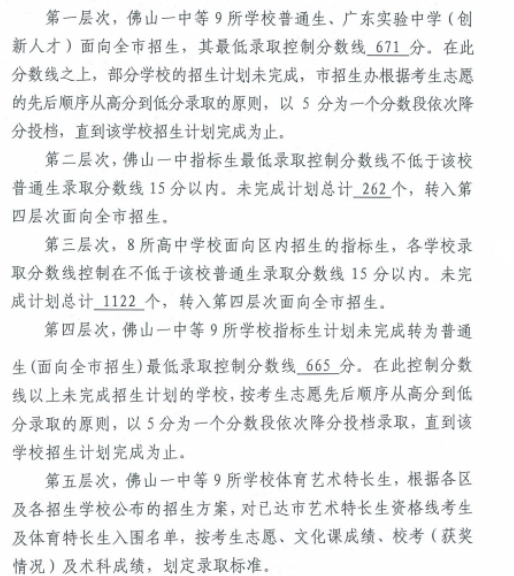 2019年廣東佛山中考錄取分?jǐn)?shù)線