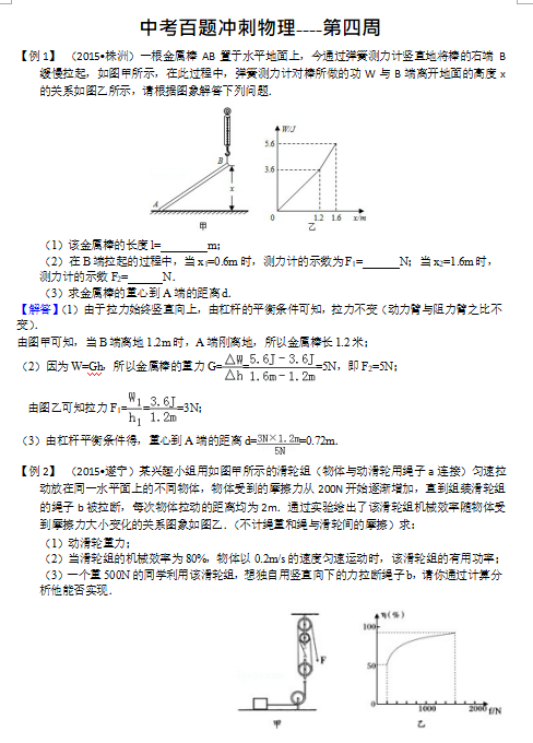中考物理壓軸題100題 考前重點壓軸試題【圖片版】