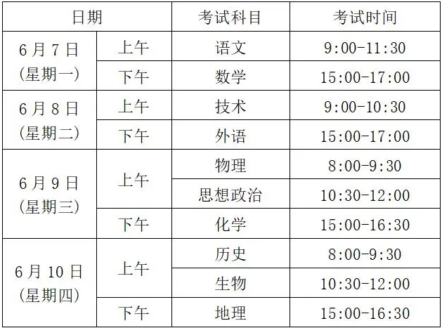 選考科目考試時(shí)間