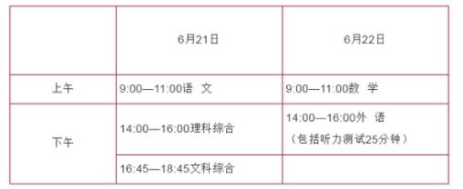 2021中考時間是什么時候