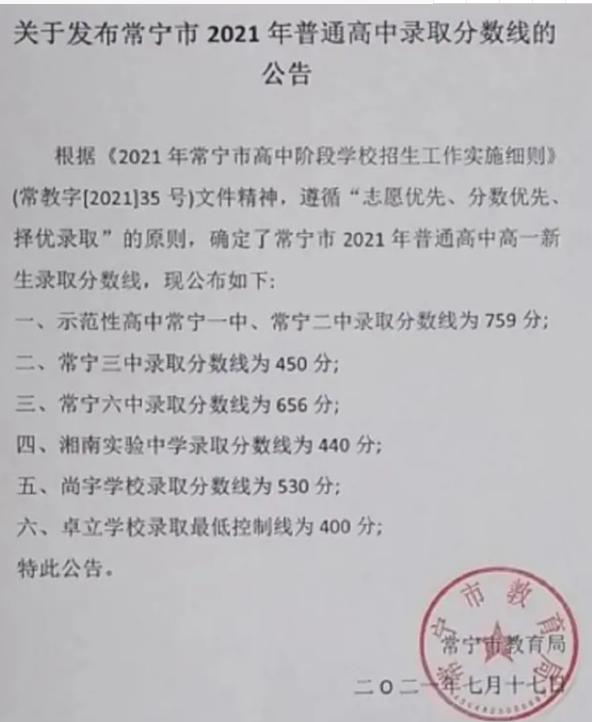 衡陽(yáng)常寧中考錄取分?jǐn)?shù)線