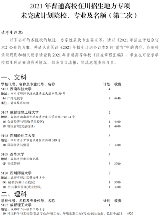 四川2021國(guó)家專項(xiàng)計(jì)劃第三次征集志愿計(jì)劃