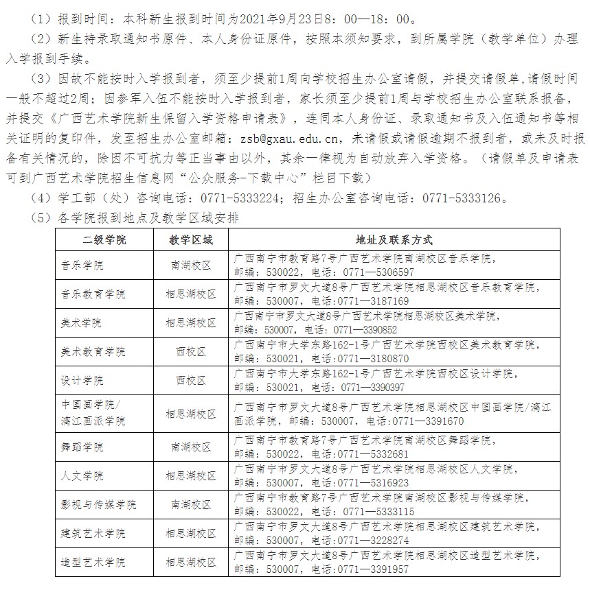 2021廣西藝術(shù)學(xué)院迎新網(wǎng)登陸入口 新生報到時間及入學(xué)須知