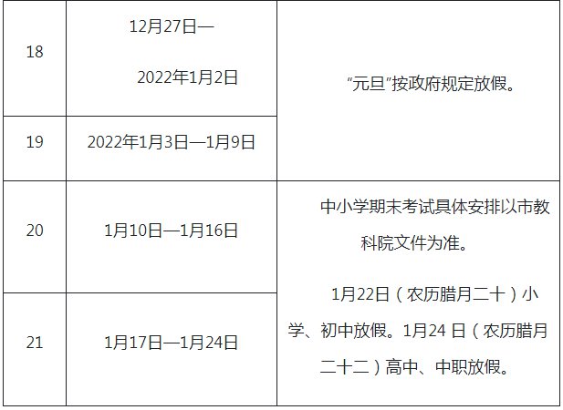 2021-2022十堰中小學校歷 暑假放假時間