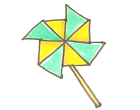玩具風(fēng)車(chē)簡(jiǎn)筆畫(huà)的畫(huà)法6
