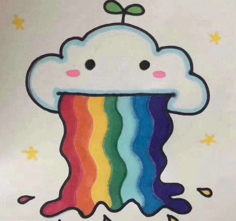 彩虹云朵簡筆畫帶顏色4