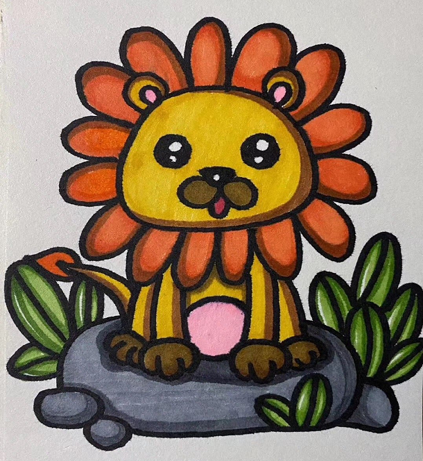 向日葵獅子簡筆畫圖片大全6