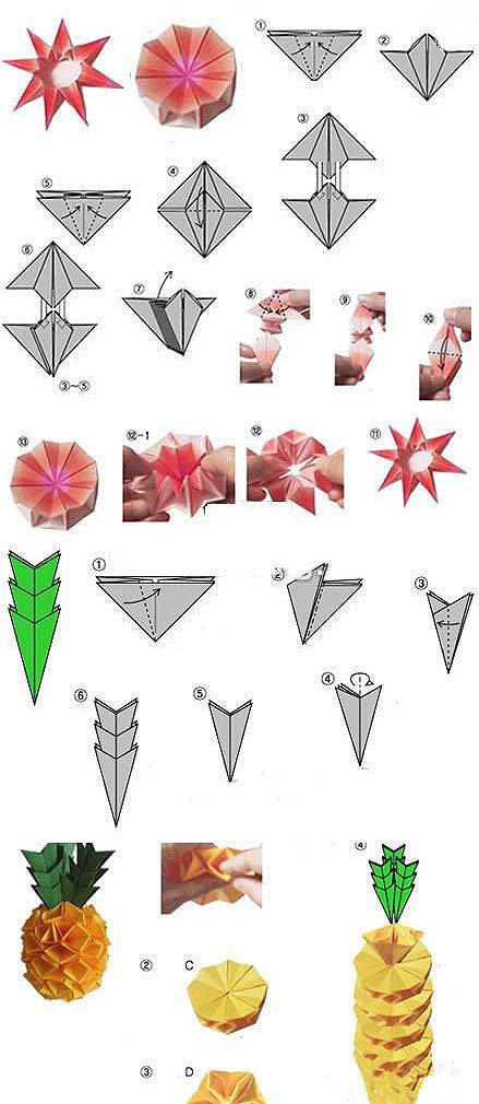 　菠蘿的手工折法：DIY手工菠蘿折紙方法