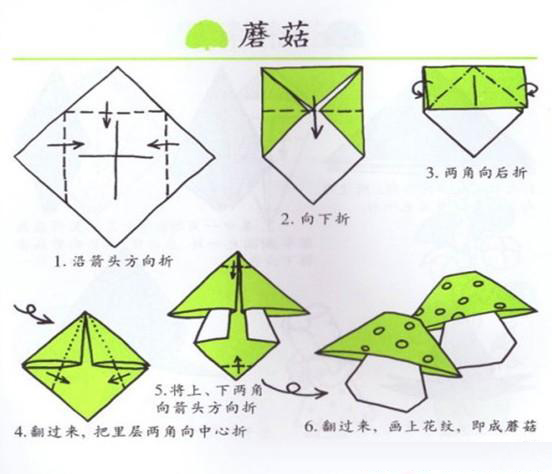 兒童手工折紙：蘑菇的手工折法!