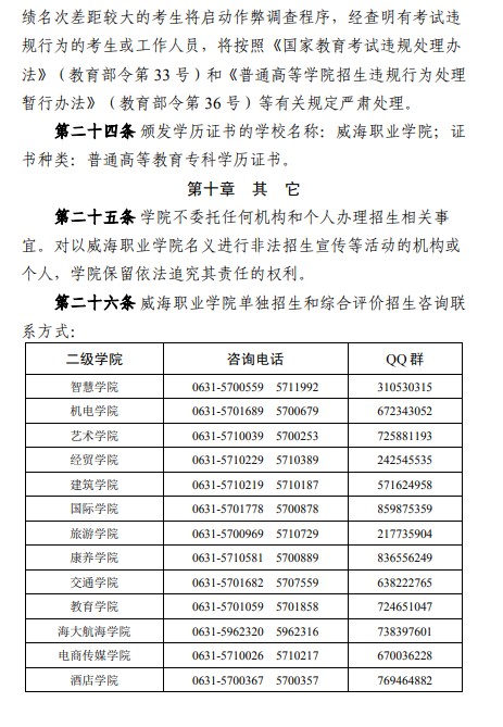 威海職業(yè)學(xué)院單招和綜合評價招生簡章