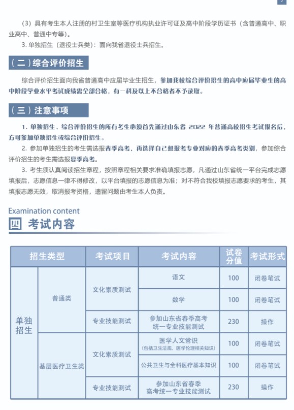 菏澤醫(yī)學專科學校單招和綜合評價招生簡章