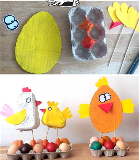 廢棄蛋托立體小雞手工制作2