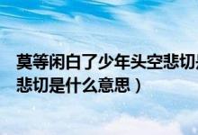 莫等閑白了少年頭空悲切是什么意思（莫等閑白了少年頭空悲切是什么意思）