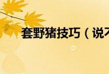 套野豬技巧（說不定學(xué)一次你就會了）