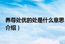 養(yǎng)尊處優(yōu)的處是什么意思（關(guān)于養(yǎng)尊處優(yōu)的處是什么意思的介紹）