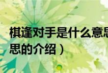 棋逢對手是什么意思（關(guān)于棋逢對手是什么意思的介紹）