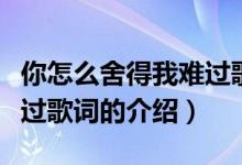 你怎么舍得我難過歌詞（關(guān)于你怎么舍得我難過歌詞的介紹）