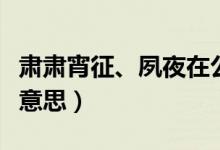 肅肅宵征、夙夜在公（肅肅宵征夙夜在公什么意思）