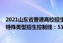 2021山東省普通高校招生錄取控制分數(shù)線（2022山東高考特殊類型招生控制線：513）
