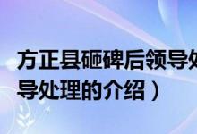 方正縣砸碑后領(lǐng)導處理（關(guān)于方正縣砸碑后領(lǐng)導處理的介紹）